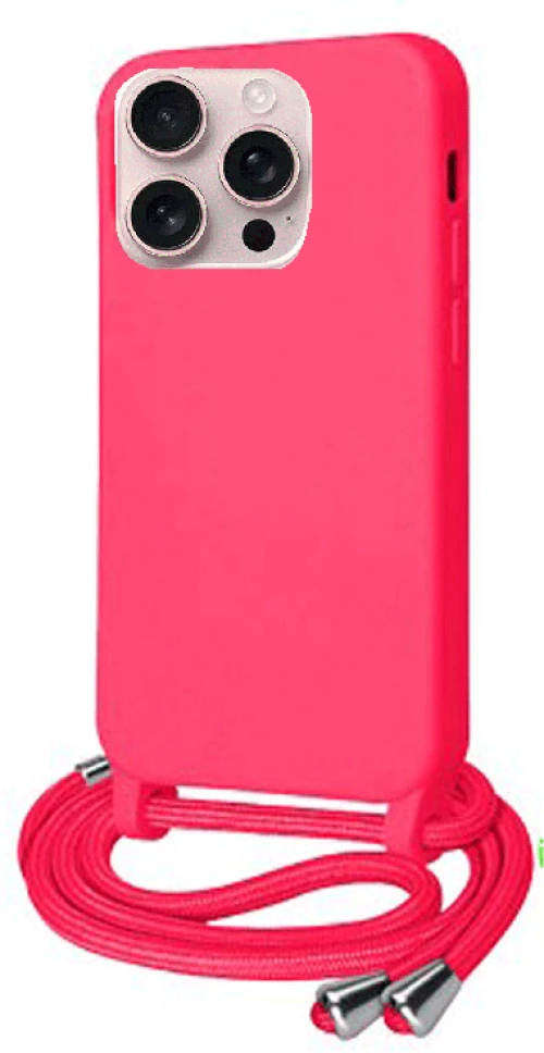 Cord Silicone back cover Case με κορδόνι Θήκη για Iphone 16 pro max fuchsia