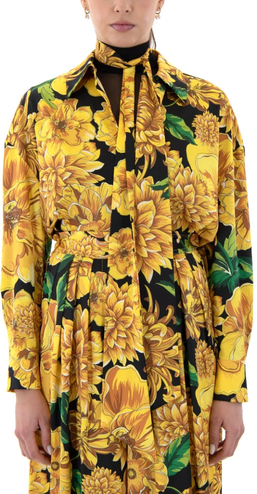 MY T WEARABLES SATIN PRINT BELTED LONGSLEEVE COMFORT SHIRT WOMEN MY T WEARABLES ΚΙΤΡΙΝΟ- ΜΑΥΡΟ- ΠΡΑΣΙΝΟ (W25T9139-ONE-COLOR)