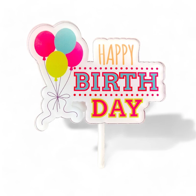Cake Topper Color Happy Birthday Balloon Εκτύπωση σε Ξύλο