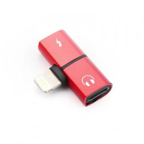 Adapter HF/audio + charging for iPhone Lightning 8-pin - Lightning 8-pin red blister SHORT