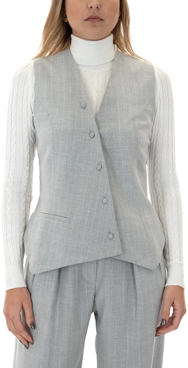 STUDIO 83 STRIPES DIAGONAL CLOSURE VEST WOMEN STUDIO 83 ΓΚΡΙ- ΛΕΥΚΟ (PF105A-LIGHT-GREY)
