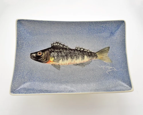 Πιάτο Παραλληλόγραμμο Κεραμικό Χειροποίητο Λαβράκι Μπλε - 29cm