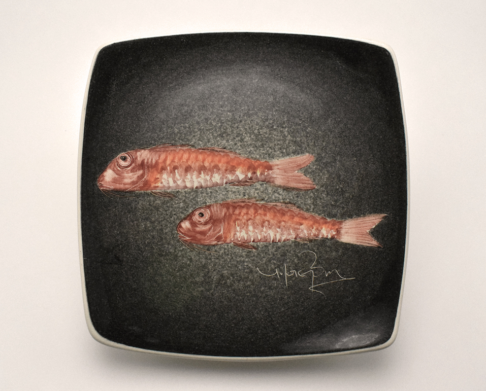 Πιάτο Τετράγωνο Κεραμικό Χειροποίητο Μπαρμπούνι Μαύρο - 20cm