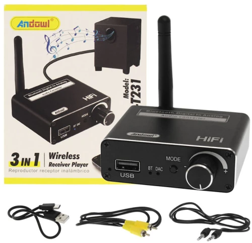 Andowl Bluetooth 5.0 Receiver με θύρα εξόδου USB Q-T231 - 3in1 Wireless Receiver Player