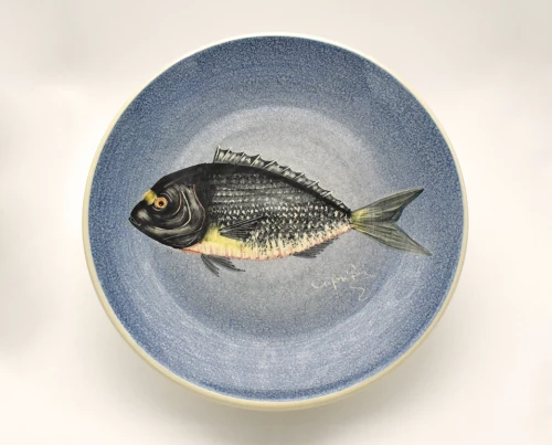 Πιάτο Κεραμικό Χειροποίητο Τσιπούρα Μπλε - 37cm