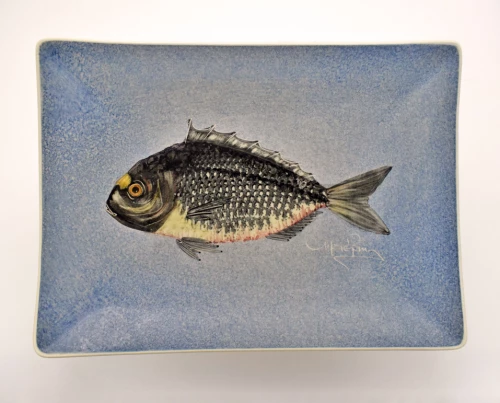 Πιάτο Παραλληλόγραμμο Κεραμικό Χειροποίητο Τσιπούρα Μπλε - 26cm