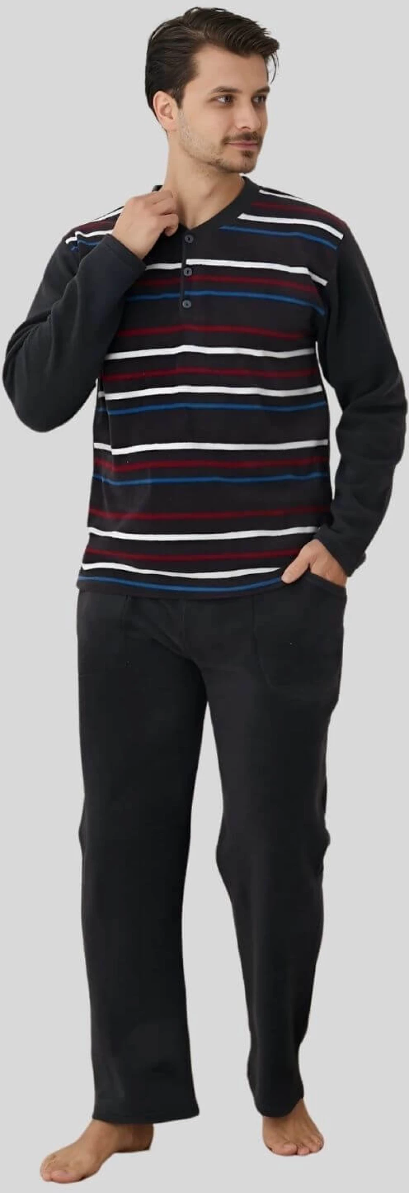 Πιτζάμα Ανδρική Fleece R4023 - ΑΝΘΡΑΚΙ