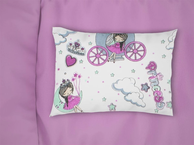 Μαξιλαροθήκη Εμπριμέ bebe Princess 389 35X45 White-Lila 70/30 Cott/Pol - -