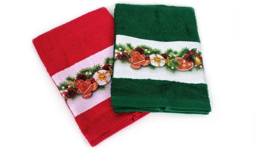 Χριστουγεννιάτικο Σετ Πετσέτες 2 τεμ. 40X60 Christmas Ornaments Κόκκινο-Πράσινο 100% Cotton - -