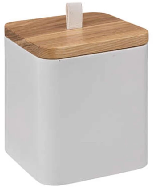 Δοχείο polyresin λευκό με καπάκι bamboo 9,1x9,1x10,3cm