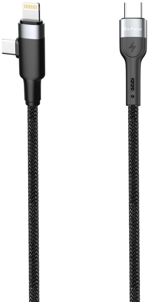 Καλώδιο φόρτισης DeTech DE-48CCL  2 in 1  Type-C - Type-C  Lightning  1.0m  Black - 40513