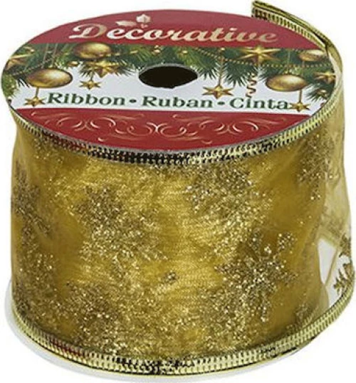 Κορδέλα Χριστουγέννων οργάντζα-glitter 63cm x55m χρυσή Xmasfest 1132244