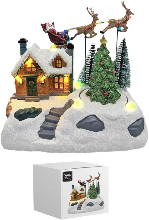 Χωριό xmas ιπτάμενοι τάρανδοι - έλκηθρο 18x18x11cm Xmasfest 1133482