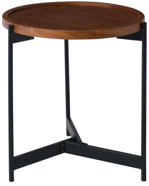 WOODWELL ΕΜ9609,2TOSS Τραπεζάκι Σαλονιού - Καθιστικού, Μέταλλο Βαφή Μαύρο, Απόχρωση Καρυδί Φ.70cm H.40cm ΕΜ9609,2