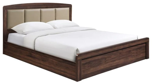 WOODWELL Ε7386,2CALIBER Κρεβάτι Διπλό για Στρώμα 160x200cm, Απόχρωση Καρυδί, Κεφαλάρι Pu Μπεζ 168x210x100cm Ε7386,2