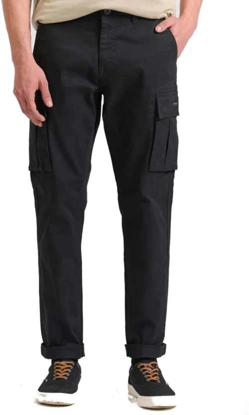 FUNKY BUDDHA Ανδρικό μαύρο ελαστικό cargo παντελόνι FBM011-002-02 BLACK