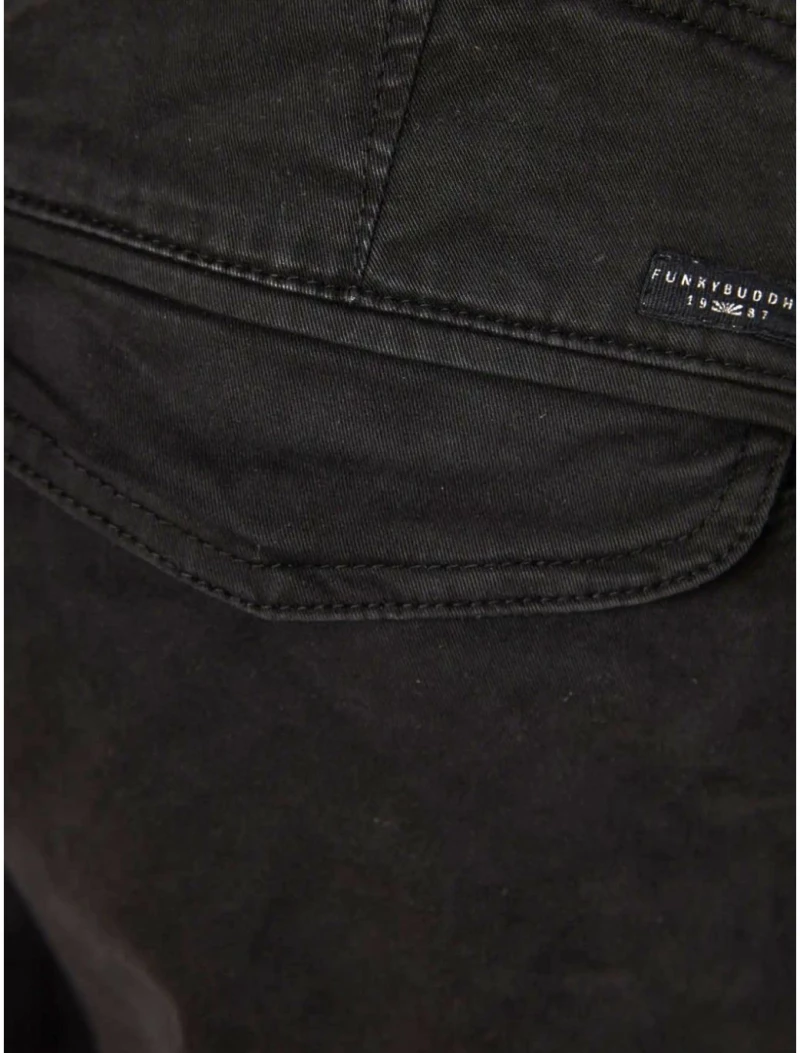 FUNKY BUDDHA Ανδρικό μαύρο ελαστικό cargo παντελόνι FBM011-002-02 BLACK