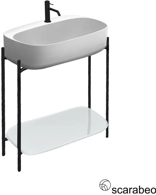 Scarabeo Laila 75 Shelf Έπιπλο μπάνιου με ράφι & Νιπτήρας Πορσελάνης Moon 70x42 με οπή Μπαταρίας White