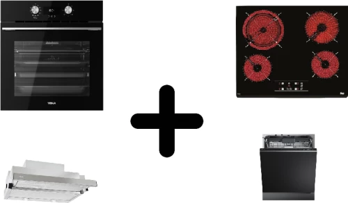 Teka HLB 8416 BK Φούρνος πολλαπλών λειτουργιών+TT 6420 Κεραμική Εστία+CNL 6610 Συρόμενος απορροφητήρας+DFI 76950 Πλυντηριο π.