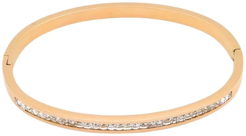 Ατσάλινο Βραχιόλι "Cuff" με Ζιργκόν Ροζ Χρυσό (Β3363)