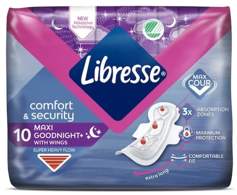 Libresse Comfort & Security Maxi Goodnight Σερβιέτες Νύχτας Με Φτερά 10τμχ