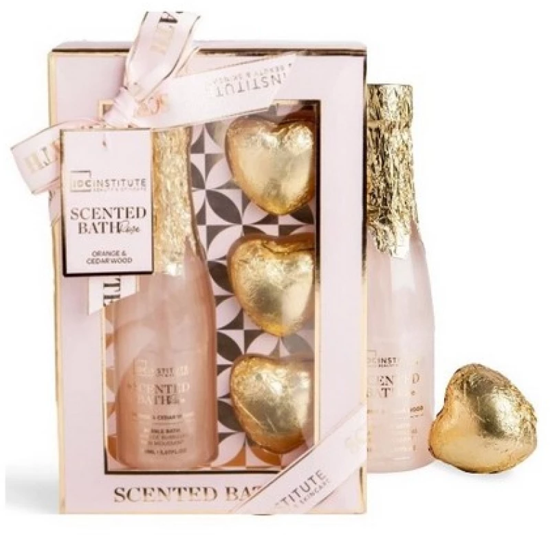 IDC Institute Scented Rose Bathroom Set Orange & Cedar Wood Bath 150ml & Bath Bomb 3×30gr