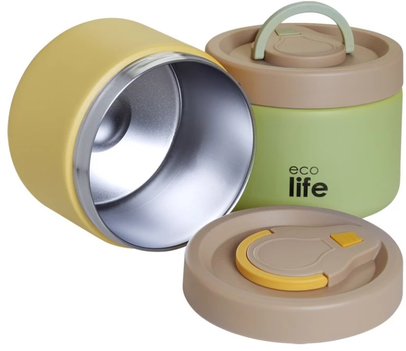 Στρογγυλό Ανοξείδωτο Θερμός Φαγητού Ecolife 650ml Κίτρινο