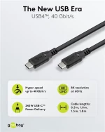 GOOBAY καλώδιο USB-C 74185, USB4, 240W, 40Gbps, 8K/60Hz, 1.8m, μαύρο