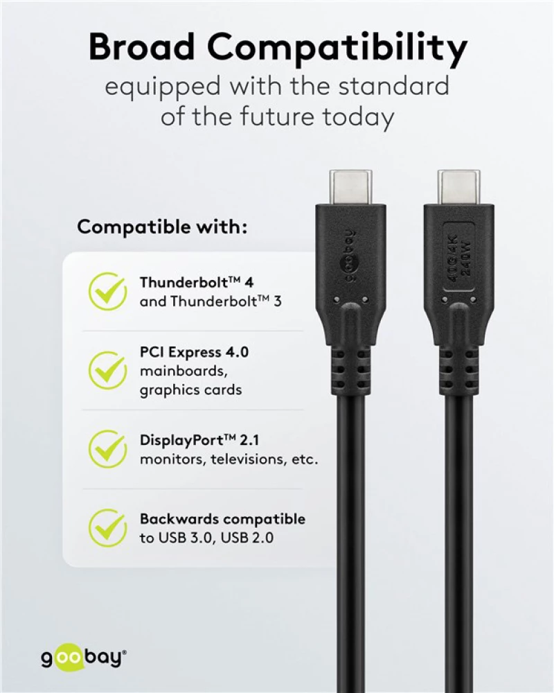GOOBAY καλώδιο USB-C 74185, USB4, 240W, 40Gbps, 8K/60Hz, 1.8m, μαύρο