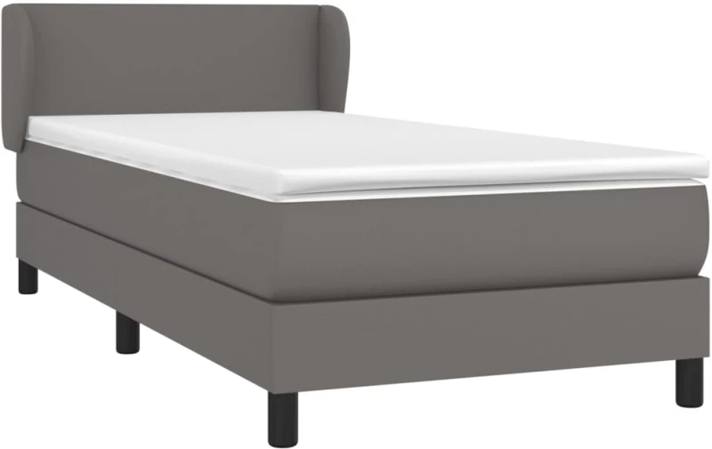 vidaXL Κρεβάτι Boxspring με Στρώμα Γκρι 90x200 εκ. από Συνθετικό Δέρμα