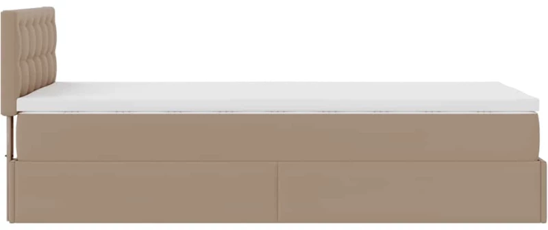 vidaXL Οθωμανικό κρεβάτι με στρώματα & LEDs Cappuccino Faux Leather