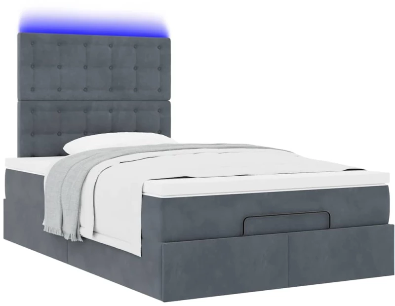 vidaXL Οθωμανικό κρεβάτι με στρώματα & LEDs Σκούρο γκρι Βελούδο
