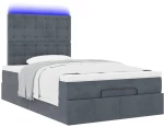 vidaXL Οθωμανικό κρεβάτι με στρώματα & LEDs Σκούρο γκρι Βελούδο