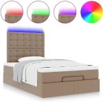 vidaXL Οθωμανικό κρεβάτι με στρώμα & LEDs Cappucino Faux Leather