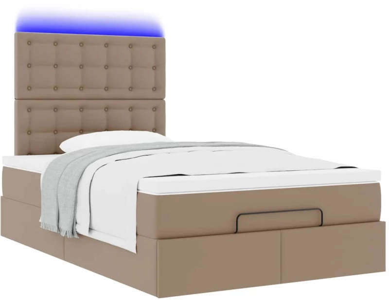 vidaXL Οθωμανικό κρεβάτι με στρώμα & LEDs Cappucino Faux Leather