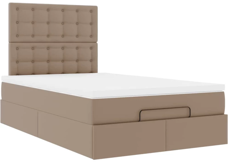 vidaXL Οθωμανικό κρεβάτι με στρώμα & LEDs Cappucino Faux Leather