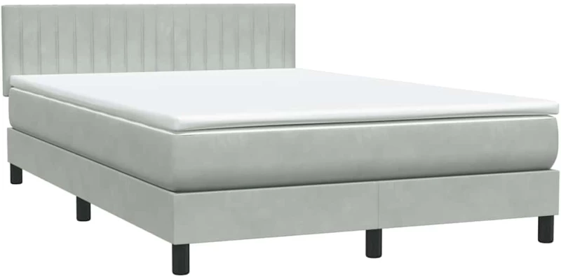 vidaXL Κρεβάτι Boxspring με Στρώμα Ανοιχτό Γκρι 160x220 εκ. Βελούδινο