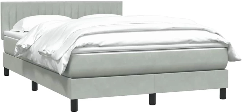 vidaXL Κρεβάτι Boxspring με Στρώμα Ανοιχτό Γκρι 160x220 εκ. Βελούδινο