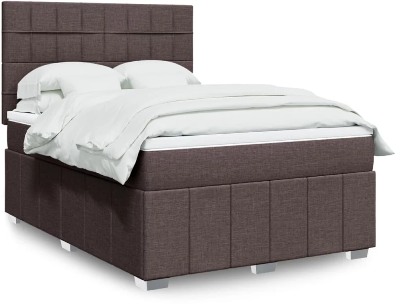 vidaXL Κρεβάτι Boxspring με Στρώμα Σκούρο Καφέ 140x200 εκ Υφασμάτινο