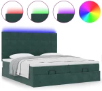vidaXL Οθωμανικό κρεβάτι με στρώματα & LEDs Σκούρο πράσινο Βελούδο