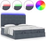 vidaXL Οθωμανικό κρεβάτι με στρώματα & LEDs Σκούρο γκρι Velvet