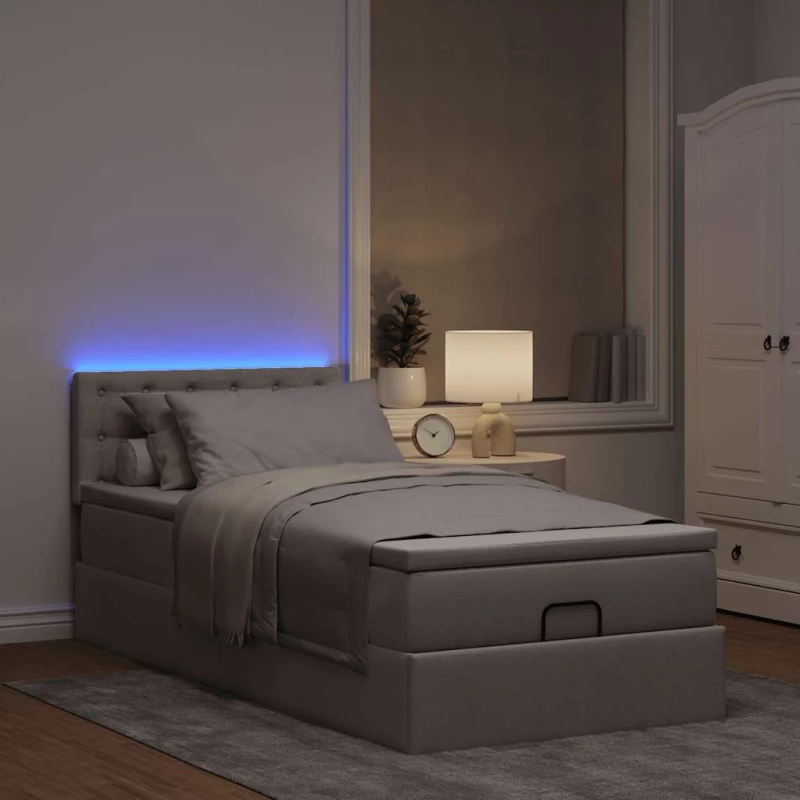 vidaXL Οθωμανικό κρεβάτι με στρώμα & LEDs Taupe 80x200cm ύφασμα