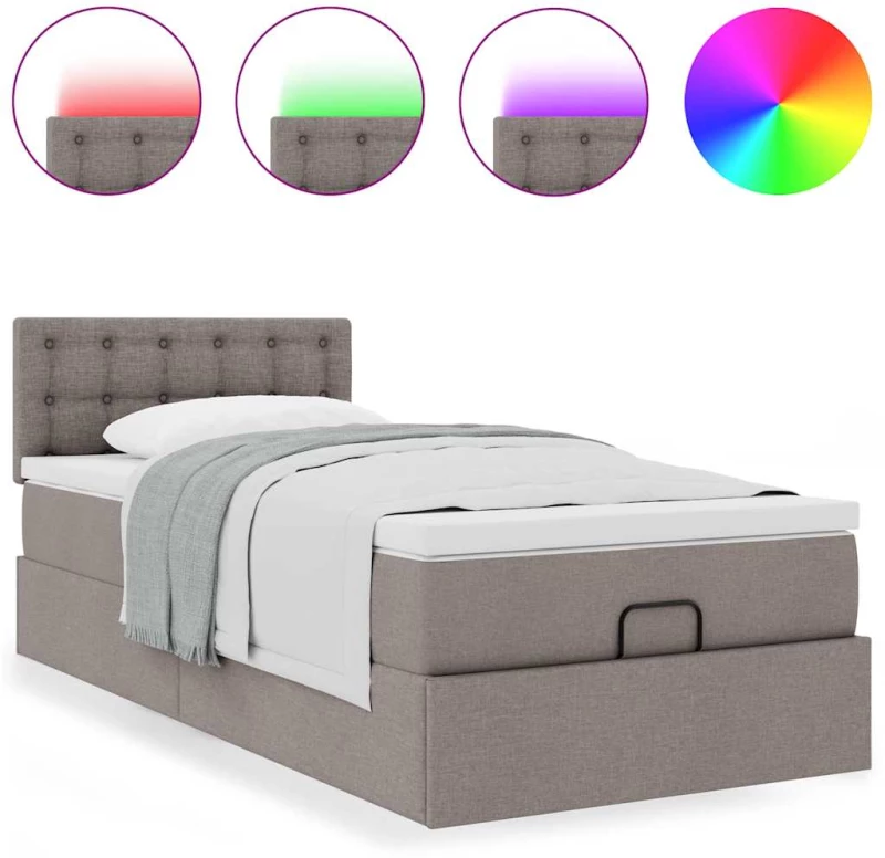 vidaXL Οθωμανικό κρεβάτι με στρώμα & LEDs Taupe 80x200cm ύφασμα
