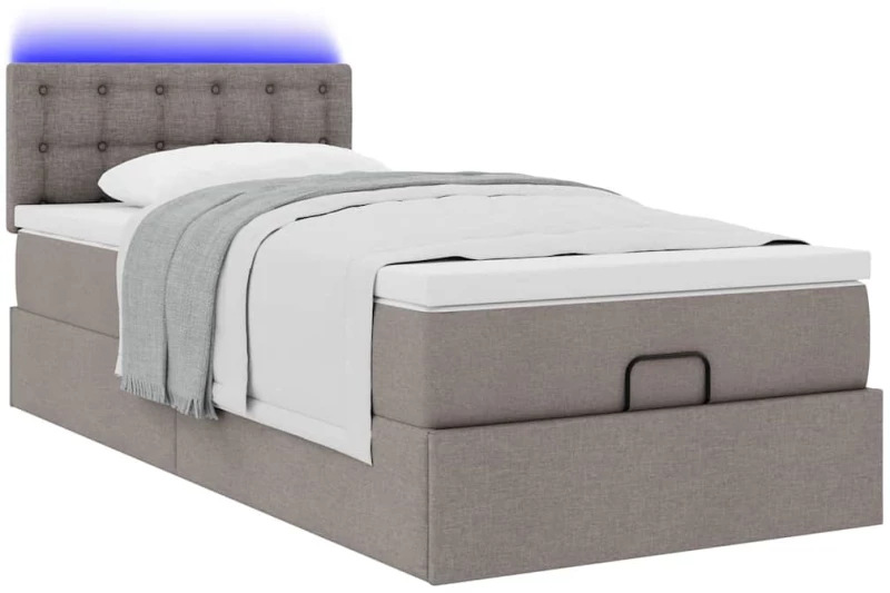 vidaXL Οθωμανικό κρεβάτι με στρώμα & LEDs Taupe 80x200cm ύφασμα