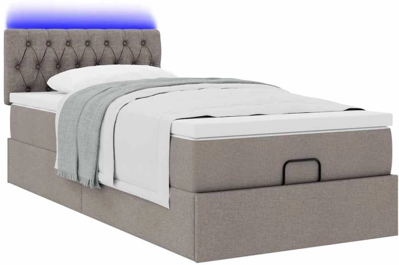 vidaXL Οθωμανικό κρεβάτι με στρώμα & LEDs Taupe 80x200cm ύφασμα
