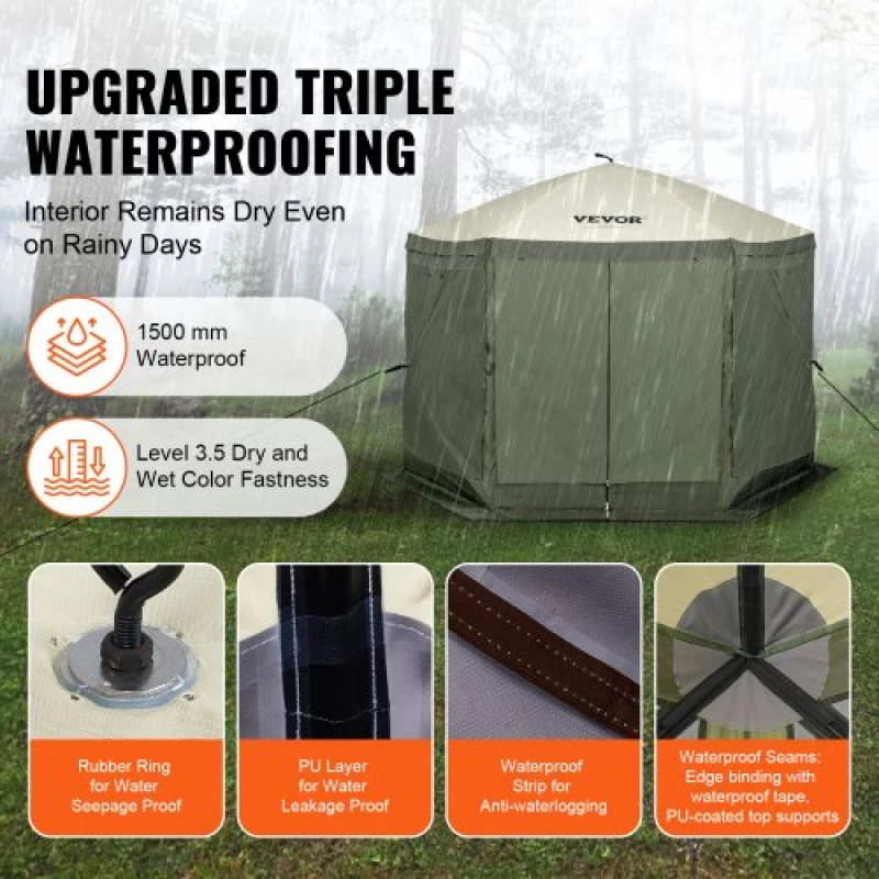 VEVOR Pop Up Gazebo Tent Pop-Up Screen Tent 6 Sided Canopy Sun Shelter Green
