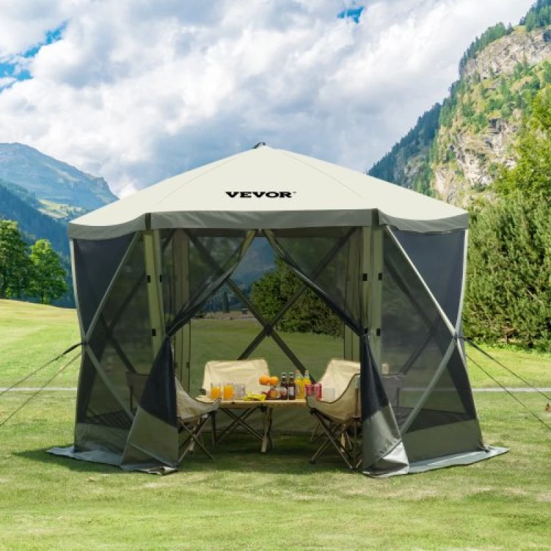 VEVOR Pop Up Gazebo Tent Pop-Up Screen Tent 6 Sided Canopy Sun Shelter Green