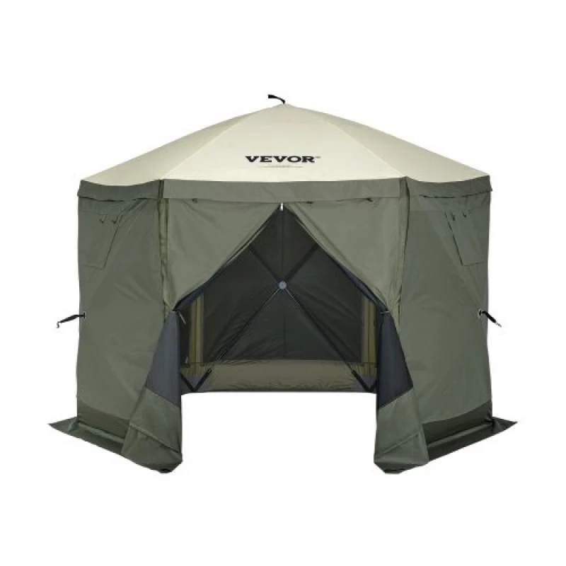 VEVOR Pop Up Gazebo Tent Pop-Up Screen Tent 6 Sided Canopy Sun Shelter Green
