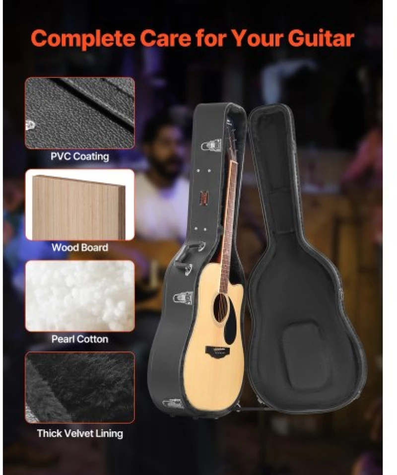 VEVOR Acoustic Guitar Hard Case 43.31 in With Lock And Keys for Acoustic Guitar