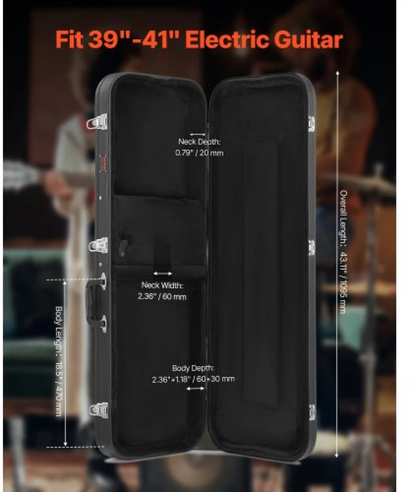 VEVOR Electric Guitar Hard Case 43.11 in With Lock And Key for Electric Guitar